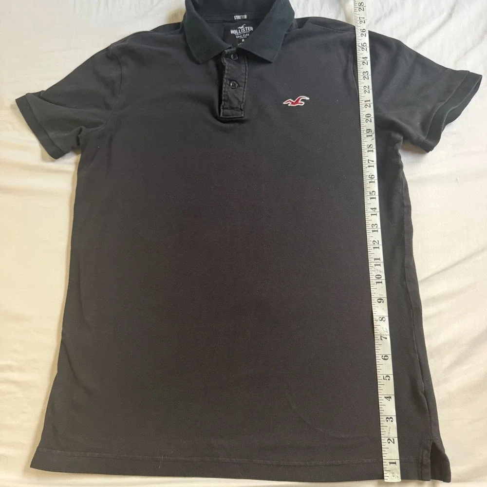 Hollister Mens Medium Black Cotton Blend Stretch Short Sleeve Polo Shirt
